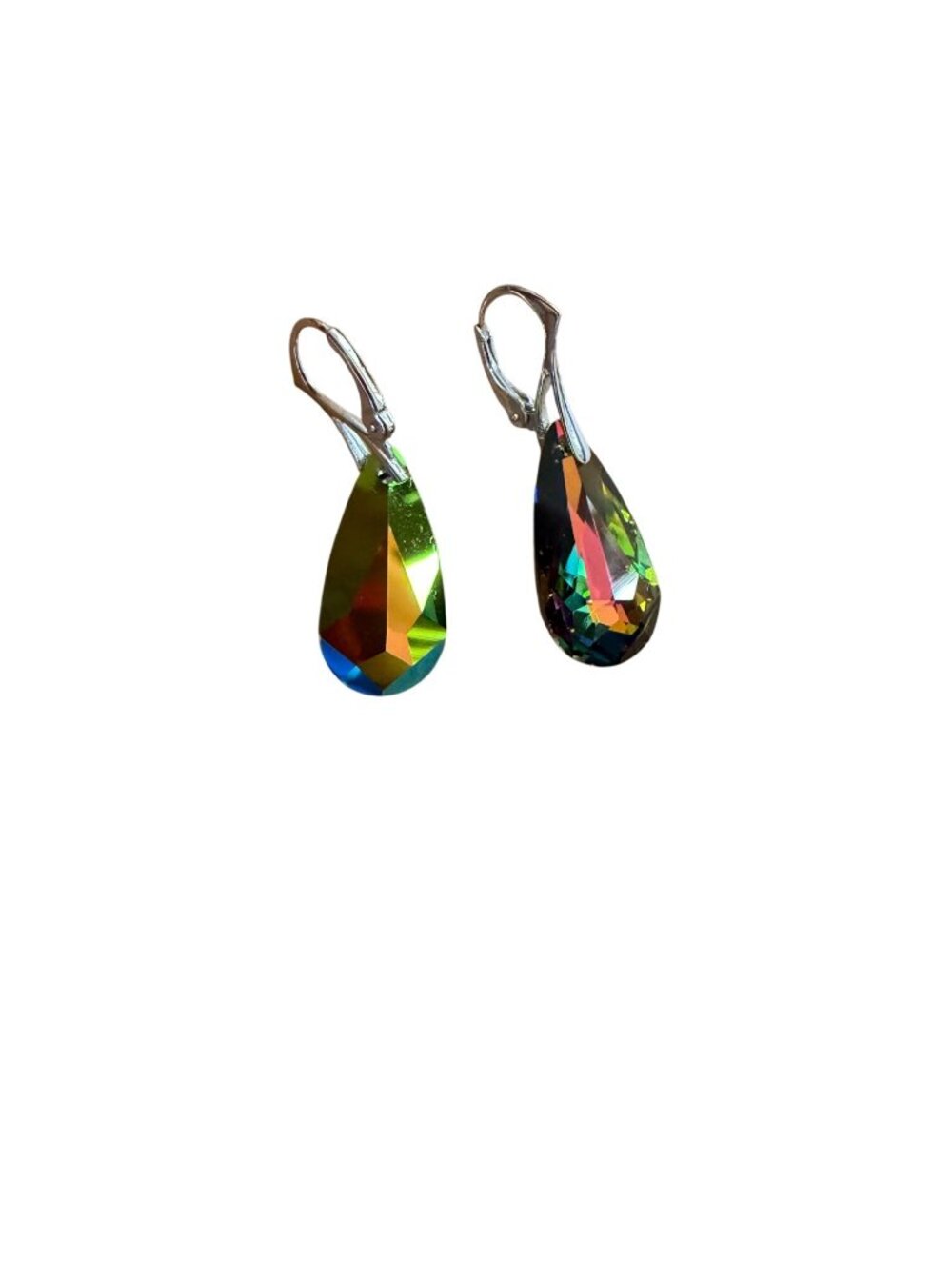Rainbow Crystal Drop Earrings Sterling Silver Hooks